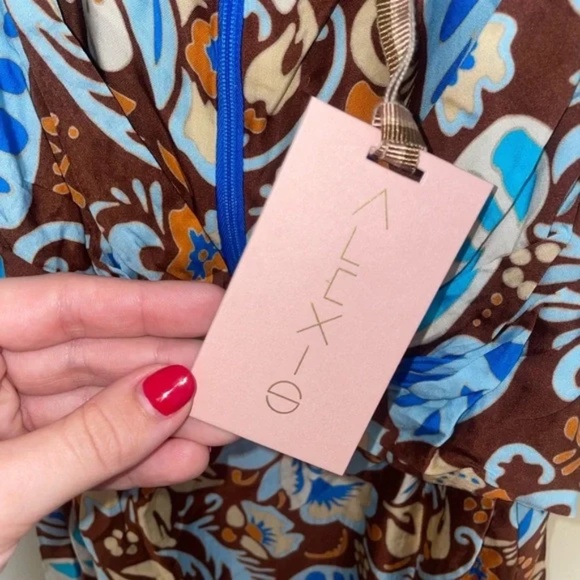 Alexis NWT Nisa Halter Midi Dress Blue Brown Floral Print Size M Resort Wedding - Picture 8 of 12